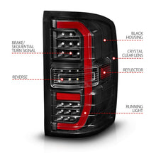 Cargar imagen en el visor de la galería, ANZO 14-18 GMC Sierra 1500 Luces traseras LED completas Carcasa negra Lente transparente (con barras de luz C)