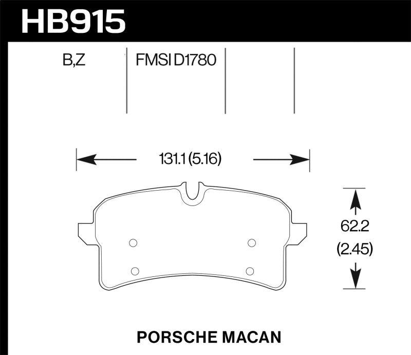 Pastillas de freno traseras Hawk 16-18 Porsche Macan Performance Ceramic Street