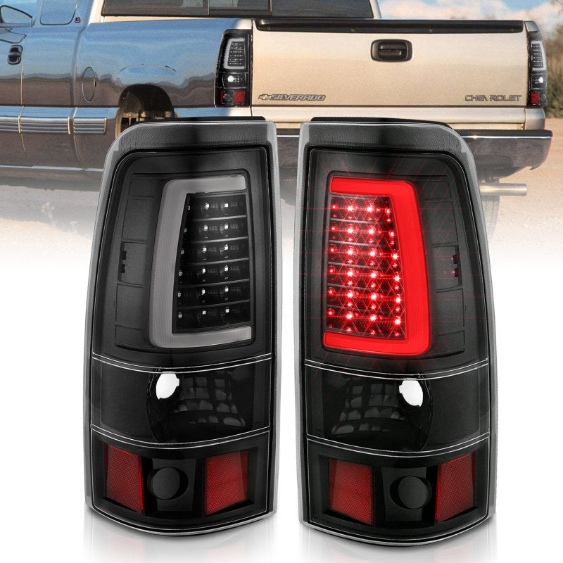ANZO 1999-2002 Chevy Silverado 1500 luces traseras LED estilo tablón negro con lente transparente