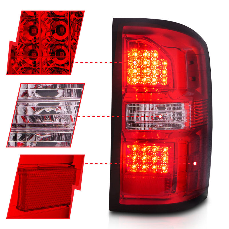 ANZO 2014-2018 GMC Sierra luces traseras LED carcasa negra lente roja/transparente