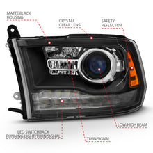 Cargar imagen en el visor de la galería, ANZO 2009-2018 Dodge Ram 1500 Proyector Faros delanteros estilo tablón Halo con interruptor negro mate