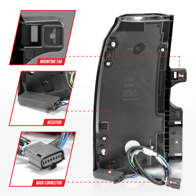 ANZO 2015-2020 Chevrolet Tahoe luces traseras LED con barra de luz, carcasa cromada, lente transparente