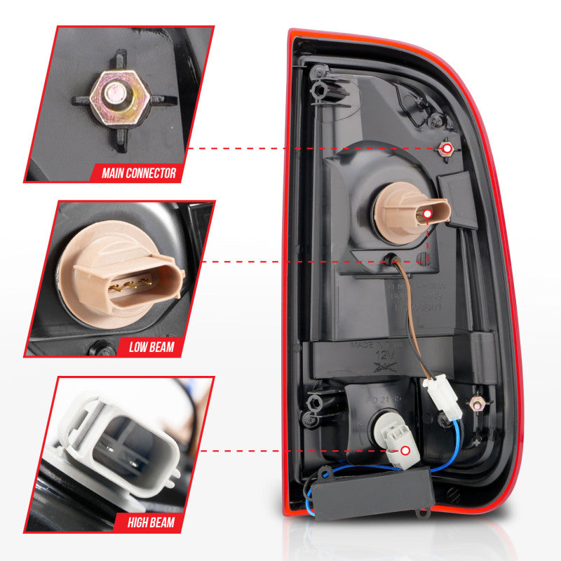 ANZO 2008-2016 Ford F-250 luces traseras LED carcasa cromada lente roja/transparente (par)