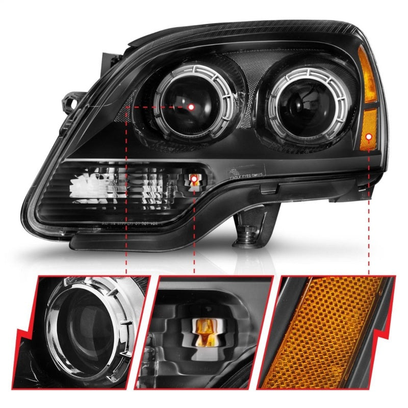 ANZO 2007-2012 GMC Acadia Proyector Faros delanteros Carcasa negra
