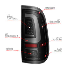 Cargar imagen en el visor de la galería, ANZO 2008-2016 Ford F-250 LED trasero con barra de luces, carcasa negra, lente ahumada
