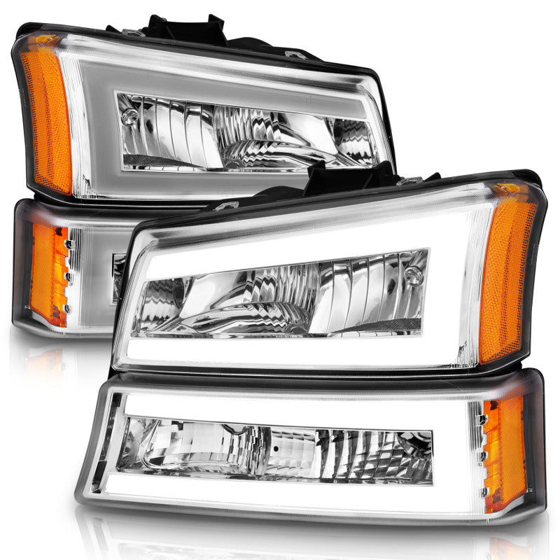 ANZO 2003-2006 Chevrolet Silverado 1500 Faros delanteros de cristal con barra de luz y carcasa cromada
