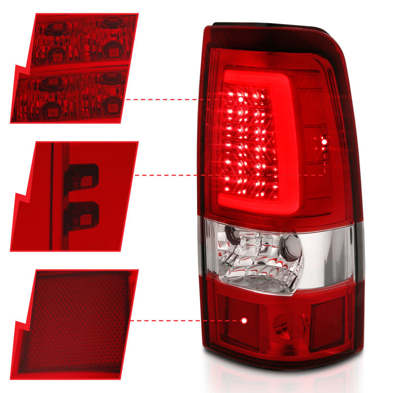 ANZO 2003-2006 Chevy Silverado 1500 luces traseras LED estilo tablón cromadas con lente roja/transparente
