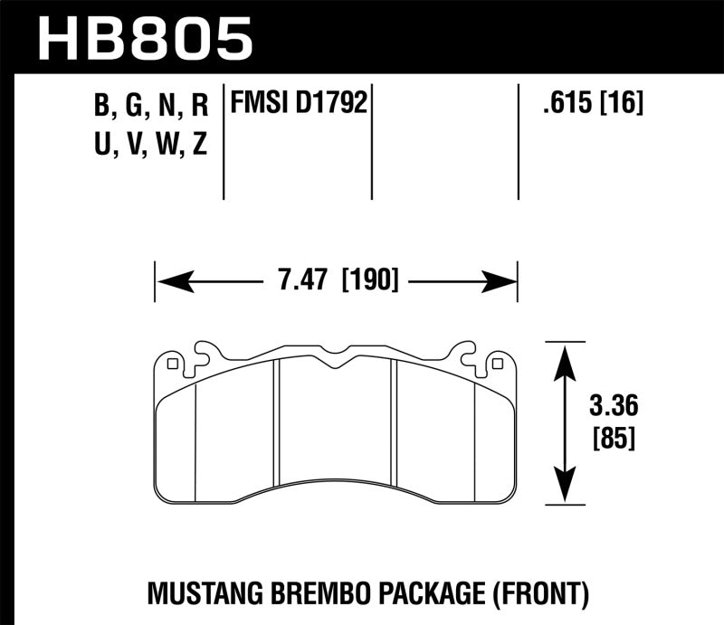 Hawk 15-17 Ford Mustang Paquete Brembo DTC-60 Pastillas de freno delanteras