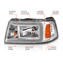 Cargar imagen en el visor de la galería, ANZO Faros delanteros de cristal para Ford Ranger 2001-2011 con barra de luz y carcasa cromada