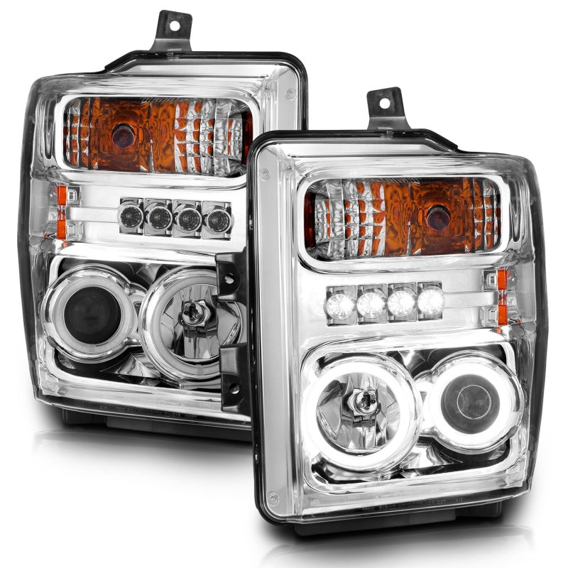 ANZO 2008-2010 Ford F-250 Faros delanteros con proyector con halo cromado (CCFL)