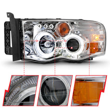 Cargar imagen en el visor de la galería, ANZO 2002-2005 Dodge Ram 1500 Faros delanteros con proyector con halo cromado ámbar transparente