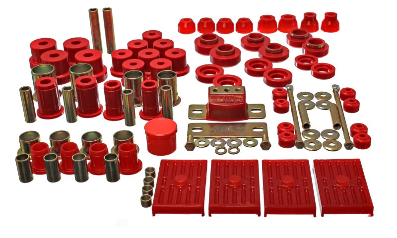 Suspensión energética 67-79 GM Camaro / Firebird con resortes de hojas múltiples, juego de bujes maestros Hyper-Flex rojos