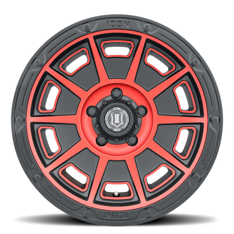 ICON Victory 17x8.5 6x135 0.236 in Offset 5 pulgadas BS negro satinado con rueda de tinte rojo
