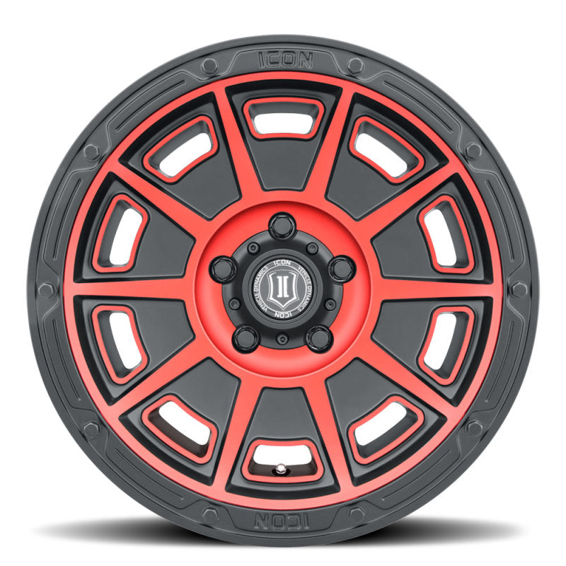 ICON Victory 17x8.5 6x120 0.000 in Offset 4.75in BS negro satinado con rueda de tinte rojo