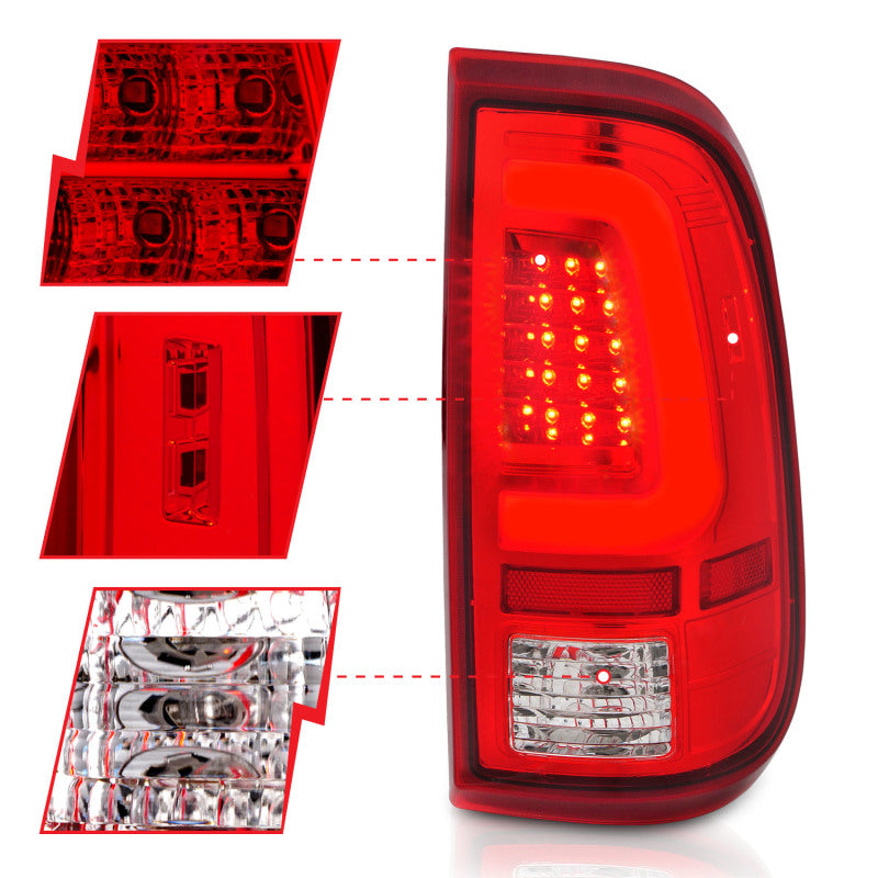 ANZO 2008-2016 Ford F-250 luces traseras LED carcasa cromada lente roja/transparente (par)