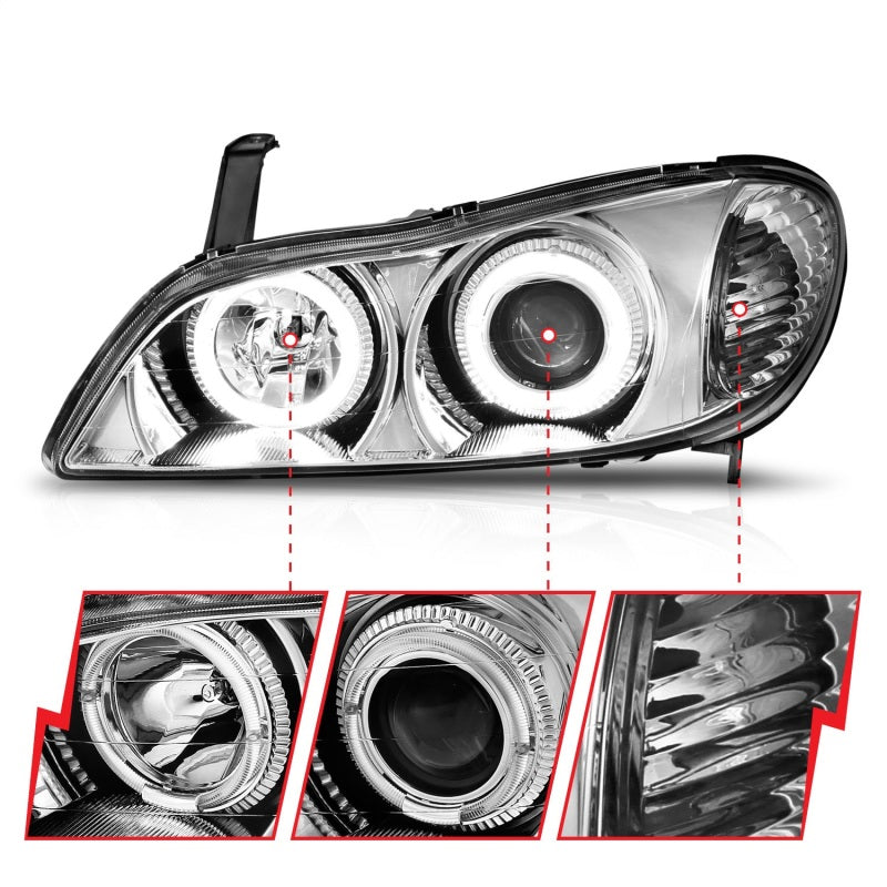 ANZO 2000-2004 Infiniti I30 Faros delanteros con proyector cromado Halo
