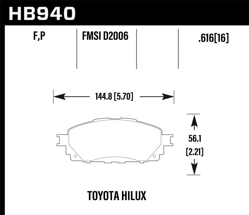 Pastillas de freno delanteras Hawk 16-17 Toyota Hilux Street HPS