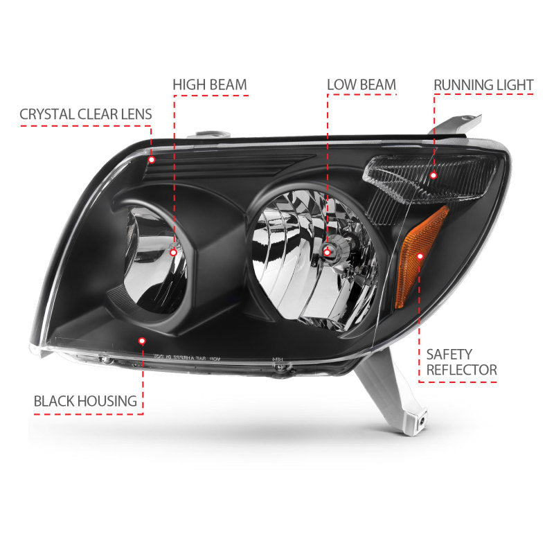 ANZO 2003-2005 Toyota 4Runner Faros delanteros de cristal, color negro