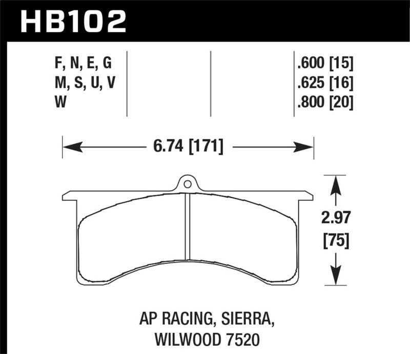 Pastillas de freno de carrera Hawk DTC-80 AP Racing 6/Sierra/JFZ/Wilwood 20 mm