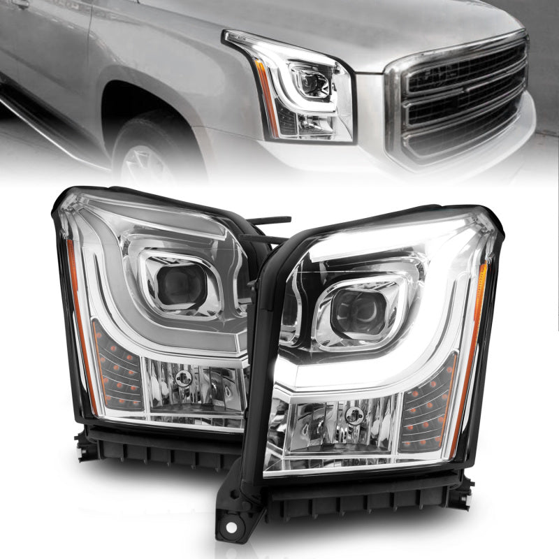 ANZO 2015-2017 GMC Yukon XL Faros delanteros con barra de luces - Cromo/Ámbar
