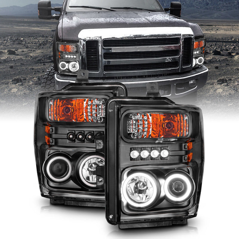 ANZO 2008-2010 Ford F-250 Faros delanteros con proyector con halo negro (CCFL)