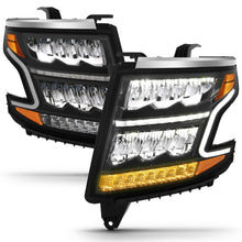 Cargar imagen en el visor de la galería, ANZO 15-20 Chevy Tahoe/Suburban Faros delanteros estilo barra de luz LED, color negro con secuencial con DRL y ámbar