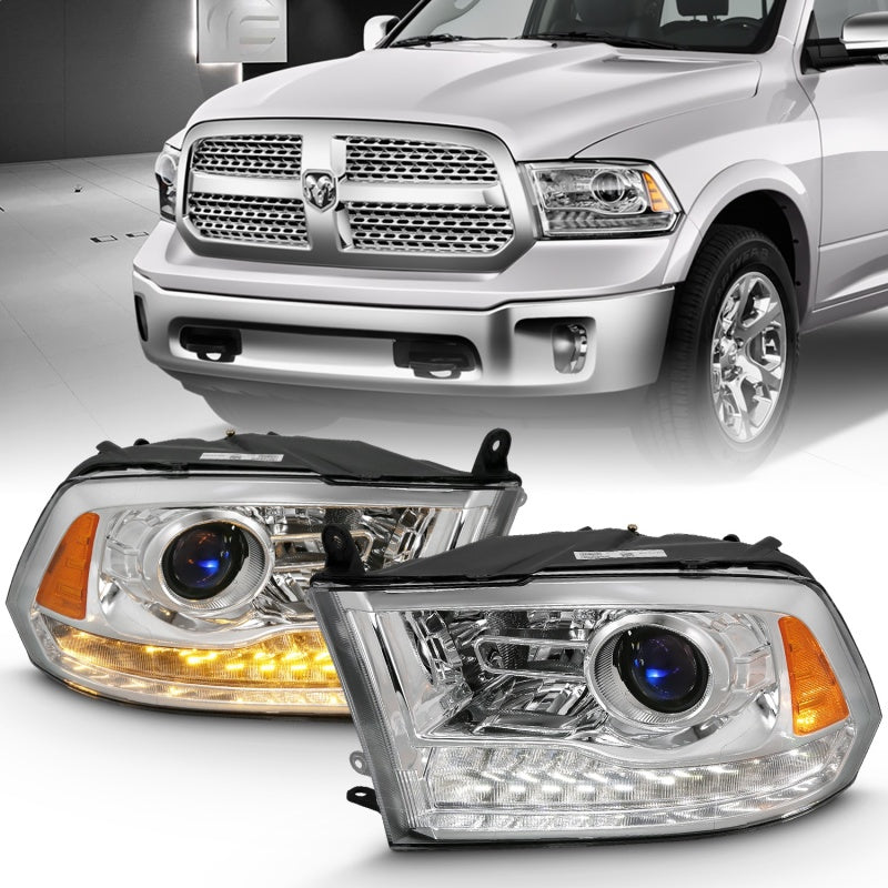 ANZO 2009-2018 Dodge Ram 1500 Proyector estilo tablón Switchback HL Halo cromo ámbar (estilo OE)