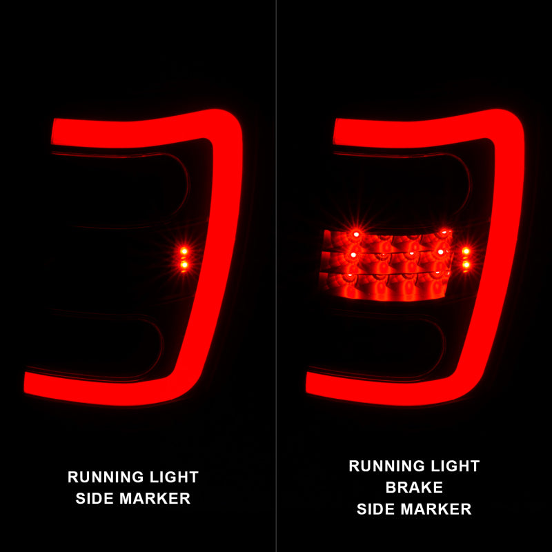 ANZO 1999-2004 Jeep Grand Cherokee luces traseras LED con barra de luz, carcasa negra, lente transparente
