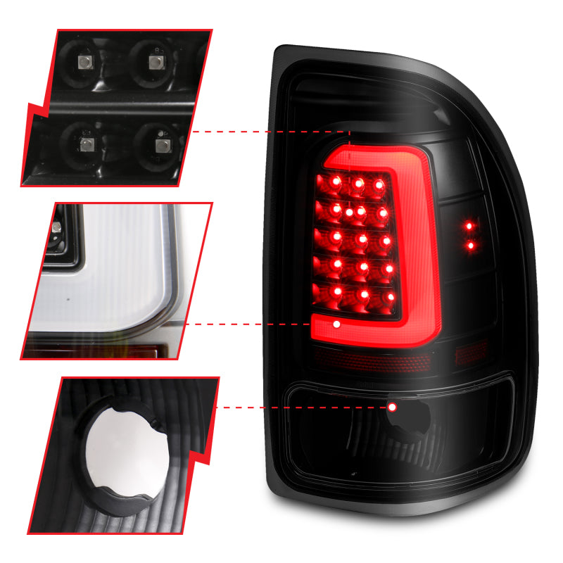 ANZO 1997-2004 Dodge Dakota luces traseras LED, carcasa negra, par de lentes ahumados