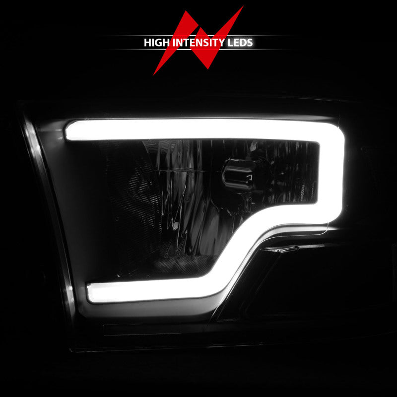 ANZO 2009-2018 Dodge Ram 1500 Faros delanteros de cristal con barra de luz, carcasa negra