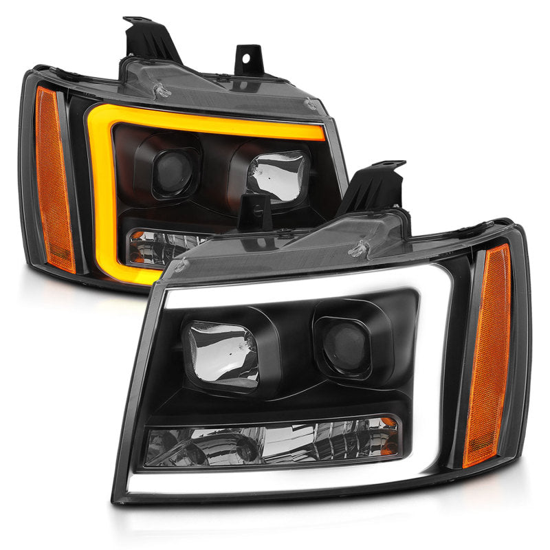 ANZO 07-14 Chevy Tahoe Proyector Faros delanteros con diseño estilo tablón Negro con ámbar