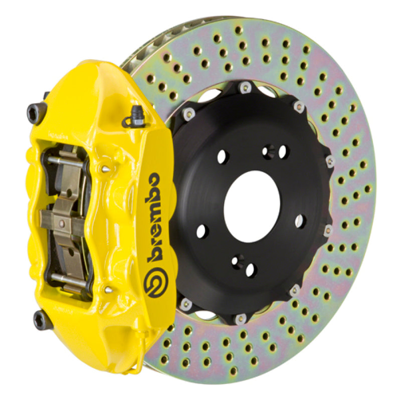 Brembo 99-05 S2000 Trasero GT BBK 4 pistones fundidos 328x28 2 piezas rotor perforado - Amarillo