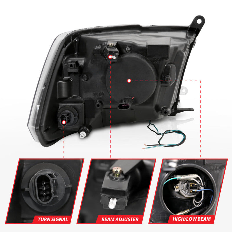 ANZO 09-18 Dodge Ram 1500 Faros delanteros estilo tablón cromados con halo