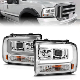 ANZO 99-04 Ford F250/F350/F450/Excursion (excl 99) Faros delanteros proyectores - con barra de luz carcasa cromada