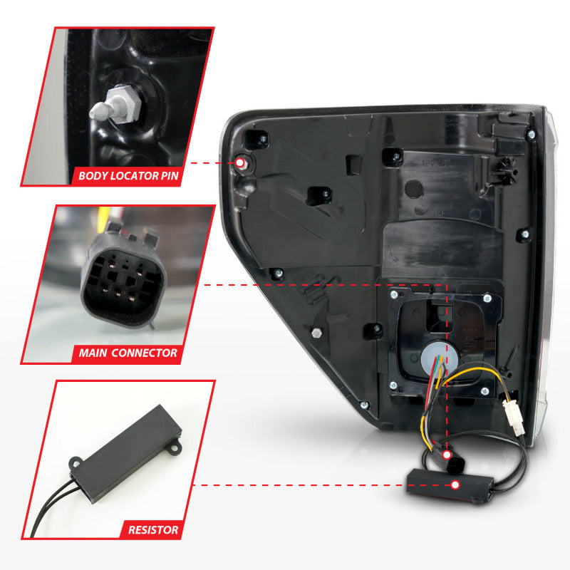 ANZO 21-23 Ford F-150 Luces traseras LED Sec. Señal con cubierta BLIS - Ahumado negro