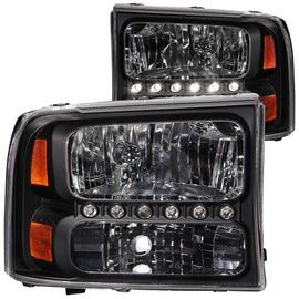 ANZO 2000-2004 Ford Excursion Crystal Faros delanteros negros con LED 1 pieza