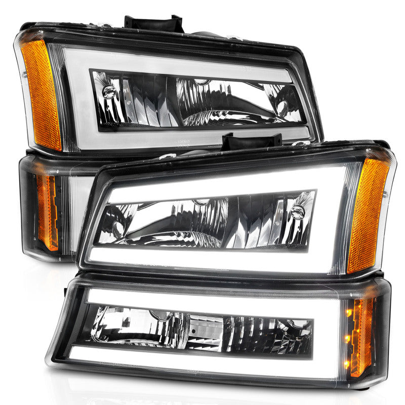 ANZO 2003-2006 Chevrolet Silverado 1500 Faros delanteros de cristal con barra de luz, carcasa negra