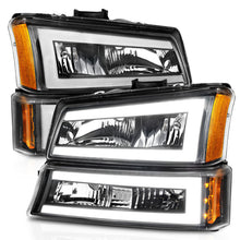 Cargar imagen en el visor de la galería, ANZO 2003-2006 Chevrolet Silverado 1500 Faros delanteros de cristal con barra de luz, carcasa negra