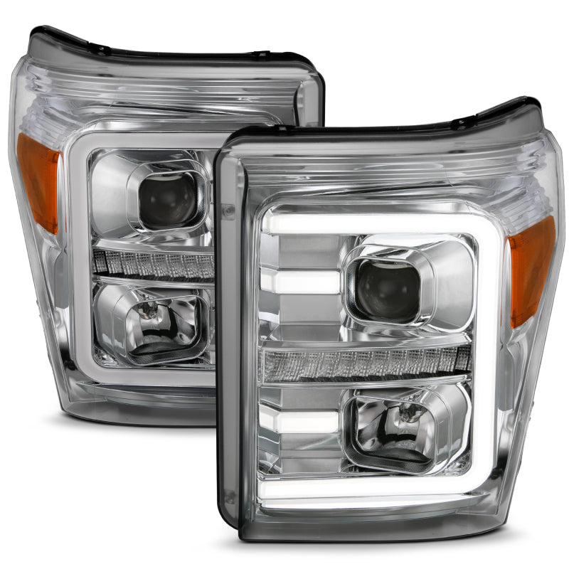ANZO 11-16 Ford F-250/F-350/F-450 Faros delanteros tipo proyector con interruptor estilo tablón cromado con ámbar