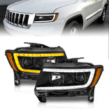 ANZO 11-13 Jeep Grand Cherokee (solo halógenos de fábrica) Faros delanteros con barra de luz Swtchbk negro