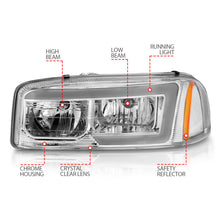 Cargar imagen en el visor de la galería, Anzo 99-17 GMC Sierra/Denali Faros delanteros cromados ámbar (con barras de luz C)