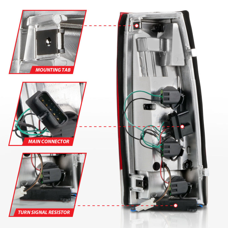 ANZO 1999-2000 Cadillac Escalade luces traseras LED con carcasa cromada, par de lentes rojas/transparentes