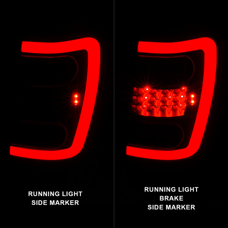 ANZO 1999-2004 Jeep Grand Cherokee luces traseras LED con barra de luz, carcasa negra, lente ahumada