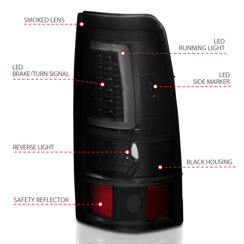 ANZO 2003-2006 Chevy Silverado 1500 luces traseras LED estilo tablón negro con lente ahumada