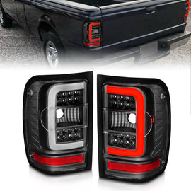 ANZO 2001-2011 Ford Ranger luces traseras LED con barra de luz, carcasa negra, lente transparente