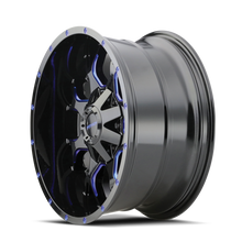 Cargar imagen en el visor de la galería, Mayhem 8015 Warrior 20x10 / 6x135 BP / -25mm Offset / 106mm Hub Black w/ Prism Blue Wheel