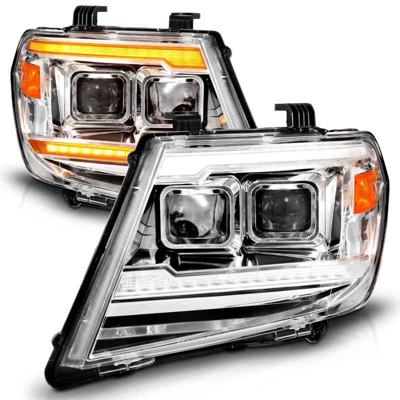 ANZO 09-20 Nissan Frontier Proyector cromado estilo tablón DRL con interruptor y LED DRL secuencial