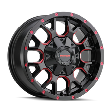 Cargar imagen en el visor de la galería, Mayhem 8015 Warrior 20x9 / 5x139.7 BP / 18mm Offset / 110mm Hub Black w/ Prism Red Wheel