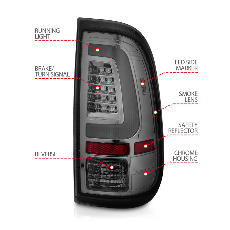 ANZO 2008-2016 Ford F-250 luces traseras LED con carcasa cromada y lentes ahumados (par)