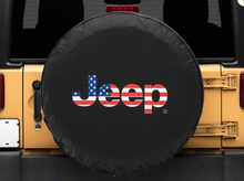Cargar imagen en el visor de la galería, Officially Licensed Jeep 66-18 CJ5/ CJ7/Wrangler YJ/ TJ/JK American Flag Logo Spare Tire Cover-32In